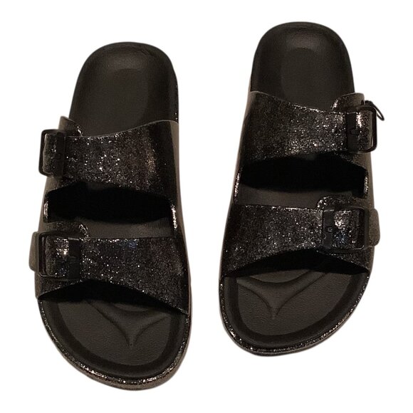 Wonder Nation Girls Black Glitter Jelly Slide Sandals Size 3 Two Buckles Durable - Picture 1 of 9